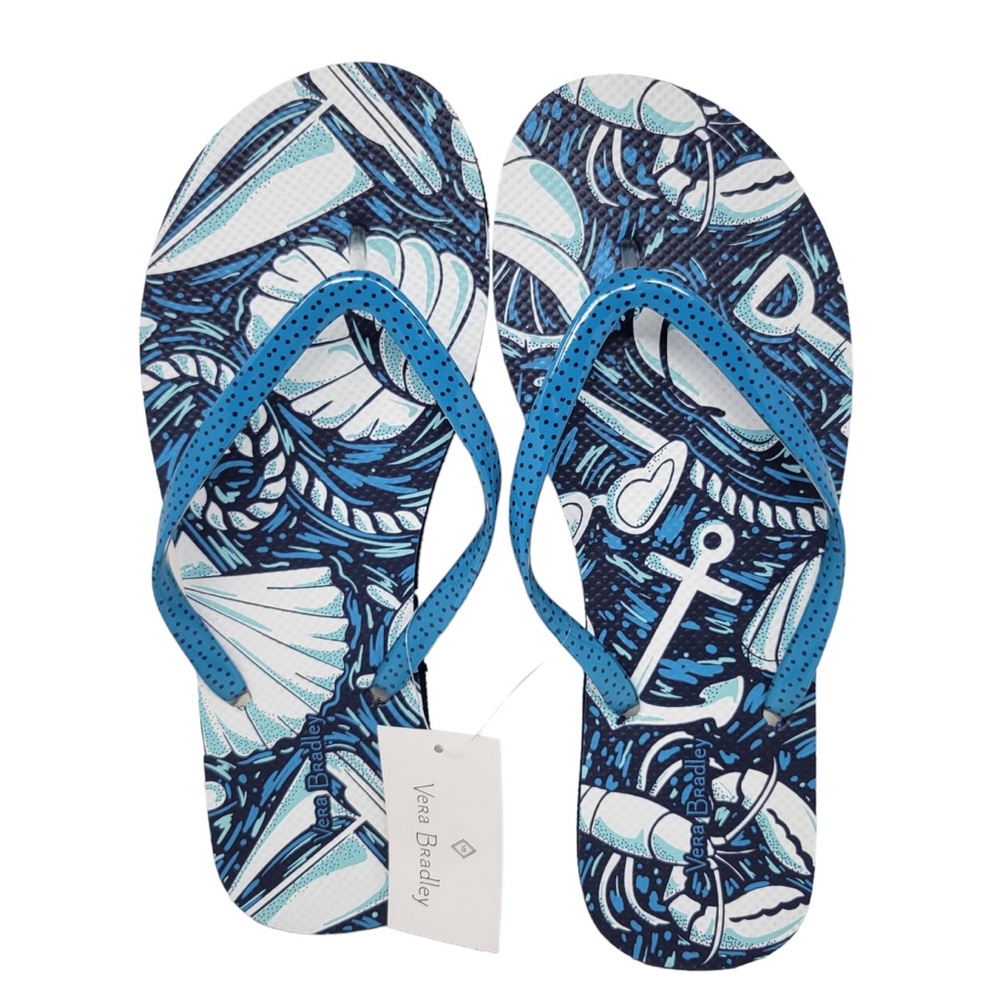 Vera Bradley RETIRED "Shore Enough" Nautical Flip Flops NWT